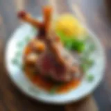 Succulent lamb shank garnished with fresh herbs