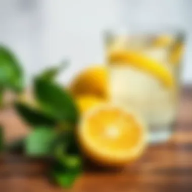 Fresh Lemon on Table A fresh lemon and a glass of lemon water on a wooden table