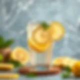 Refreshing lemon water in a glass with lemon slices