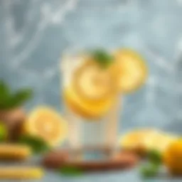 Refreshing lemon water in a glass with lemon slices