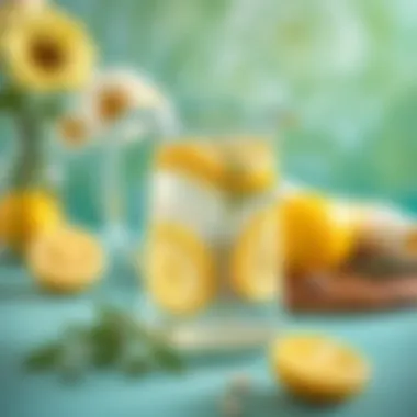 Serene Lemon Water Setting A serene setting with a pitcher of lemon water and herbs
