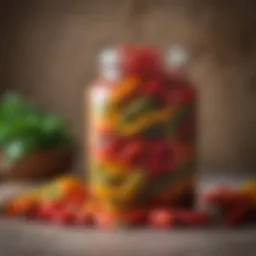 A traditional jar of lorlu biber tursusu with vibrant peppers