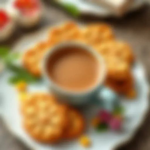 A beautifully arranged plate of Lotus biscuits with a cup of coffee
