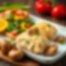 A gourmet dish featuring chicken and mushrooms elegantly plated.