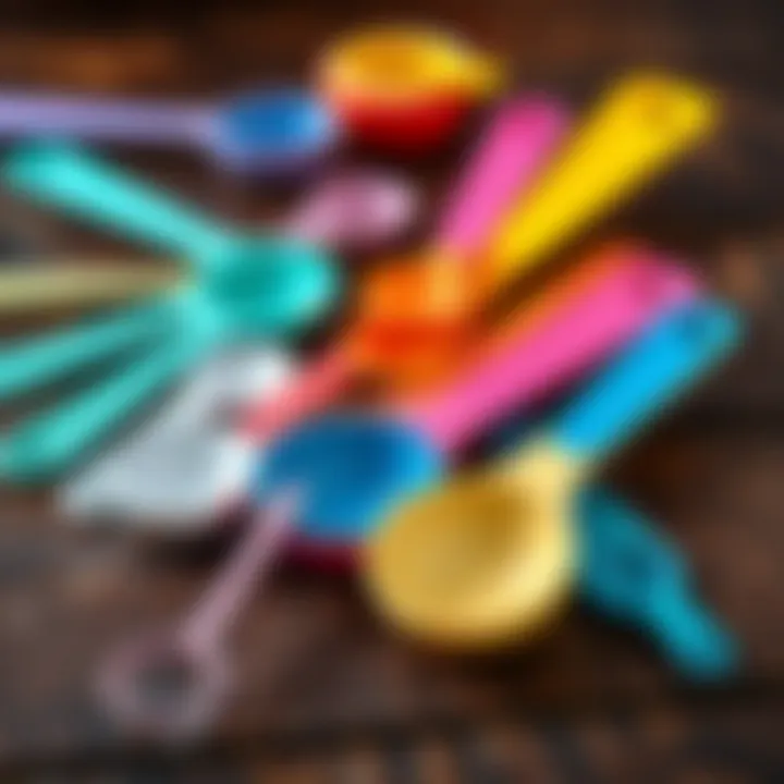 Diverse Measuring Spoons Collection A variety of measuring spoons laid out on a wooden surface