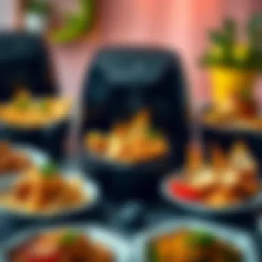Diverse Dishes from Mini Fryers An assortment of delicious dishes cooked in mini fryers