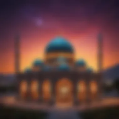 A Mosque Illuminated with Spiritual Significance An intricate illustration of a mosque lit up for a special night