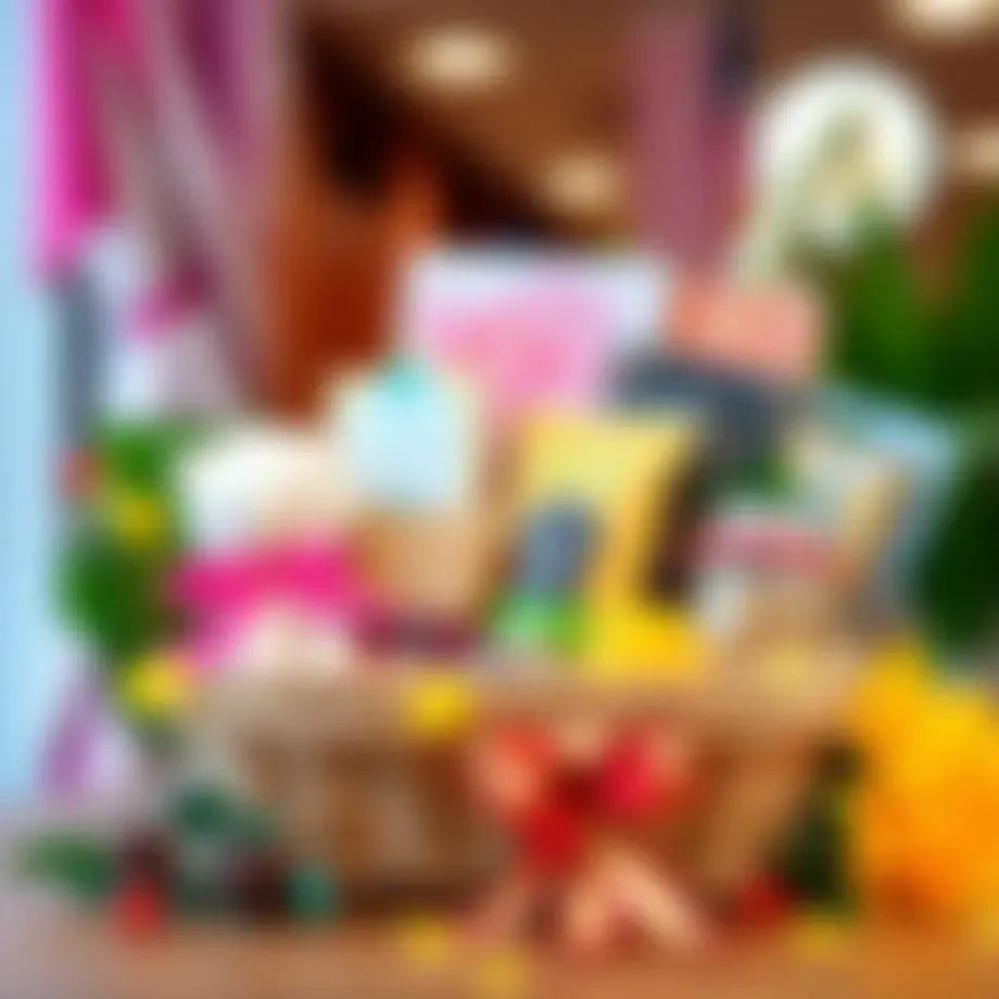 A beautifully arranged gift basket for Mother's Day, filled with thoughtful items.