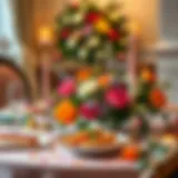 A beautifully arranged Mother's Day table setting with flowers and candles