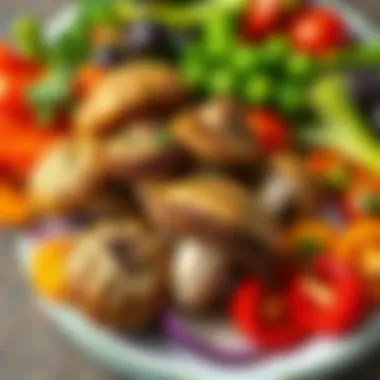 A vibrant plate showcasing mushrooms alongside colorful vegetables