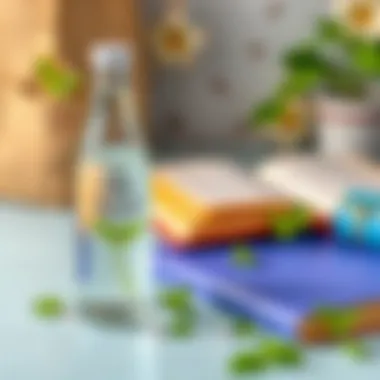 Wellness and Relaxation A serene setting with a bottle of mint water beside a book, symbolizing wellness and relaxation.