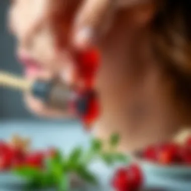 Close-up of pomegranate vinegar being applied to skin