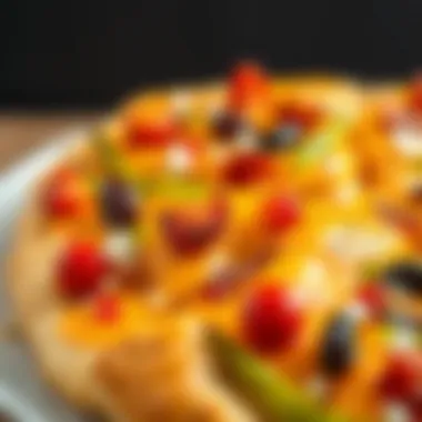 A close-up view of a delicate pide with various toppings, showcasing the rich texture of the dough.
