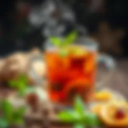 A soothing herbal tea made with ginger and honey.