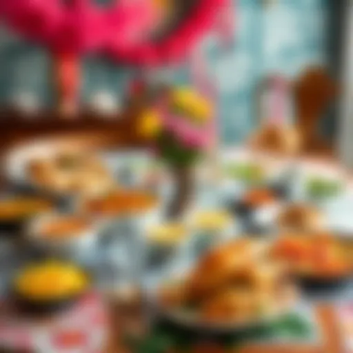 A festive table set for New Year celebrations, showcasing traditional dishes.