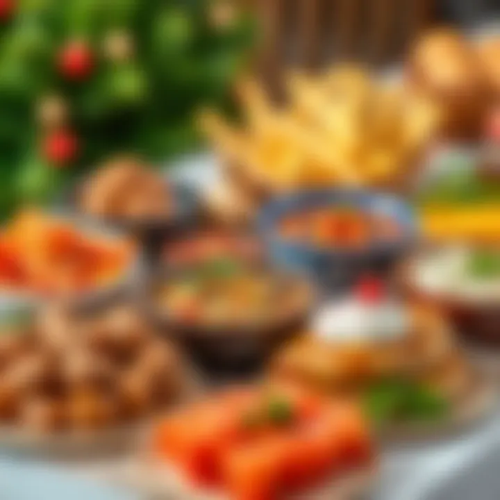 Delicious Traditional New Year Cuisine A variety of traditional New Year dishes displayed beautifully