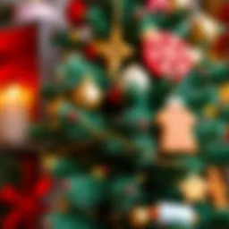 Decorative elements of a beautifully adorned Christmas tree