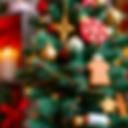Decorative elements of a beautifully adorned Christmas tree