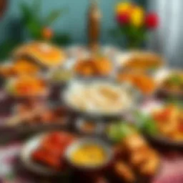 A table adorned with various traditional meals suitable for Iftar
