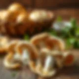 Fresh oyster mushrooms on a wooden table