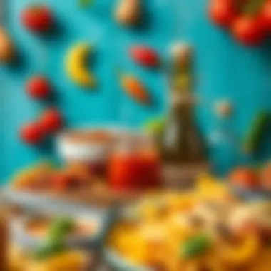 Vibrant Assortment of Pasta Sauces A vibrant assortment of sauces and toppings that complement various pasta types.