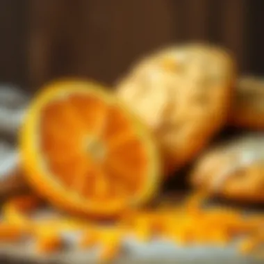 Zesty Orange Peel and Cookies Close-up of the zest of an orange next to freshly baked cookies
