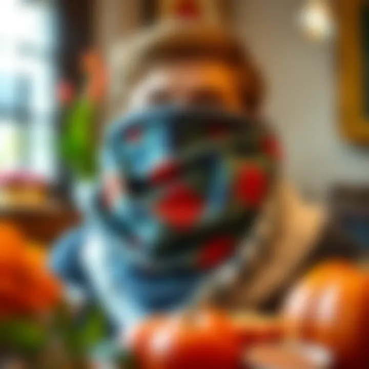 Warm Scarf for Throat Protection A cozy scene with a warm scarf wrapped around a neck.