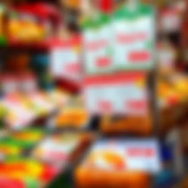 Market Price Tags for Ramadan Packages An overview of various price tags on Ramadan food packages in a market