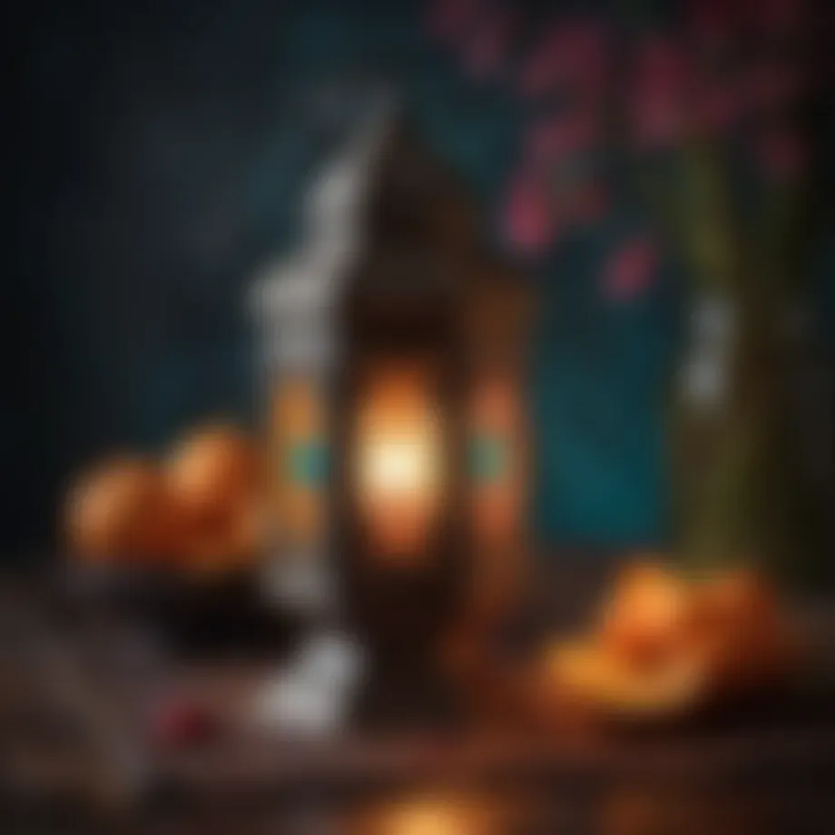 An ornate lantern illuminating a serene night during Ramadan