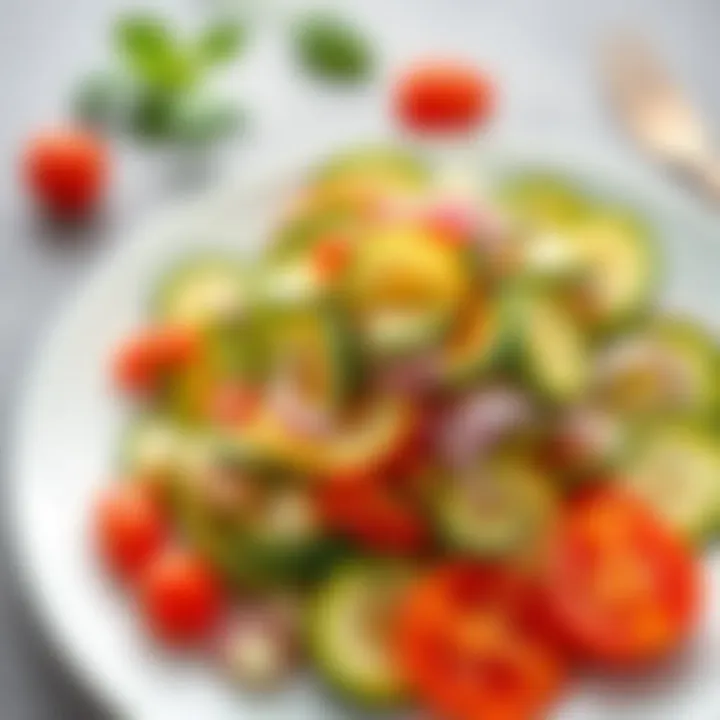 Artful Presentation Beautifully arranged raw zucchini salad on a plate