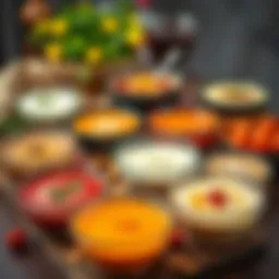 A rich assortment of traditional cold soups from various regions of Turkey on a wooden table.