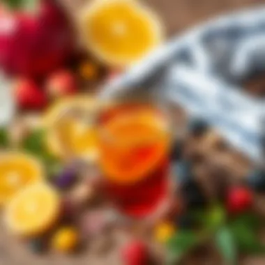 Rooibos Infusion with Fruits and Herbs A vibrant display of Rooibos tea mixed with various fruits and herbs for infusion