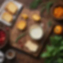 A rustic glass of raw milk on a wooden table surrounded by fresh ingredients