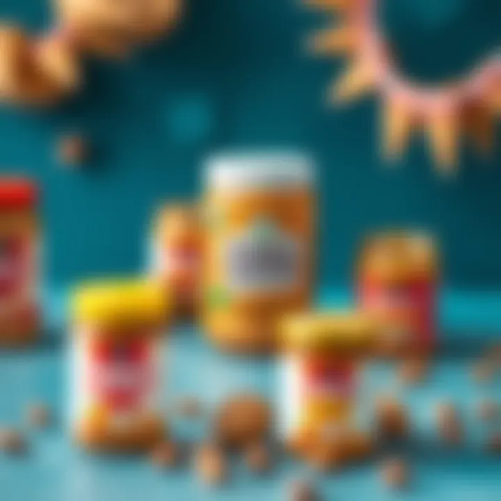 A variety of peanut butter flavors displayed in elegant jars, enticing the taste buds