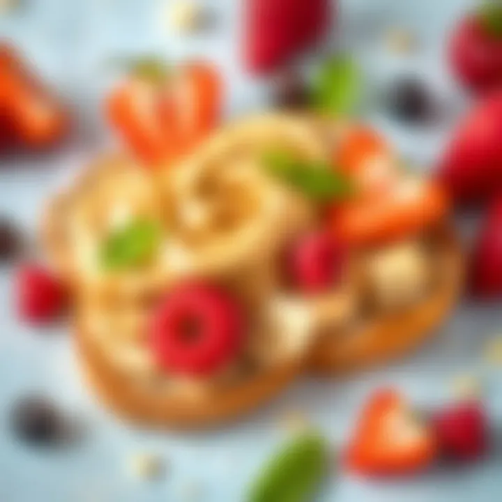 A delightful spread of peanut butter on whole grain bread accompanied by fresh fruits