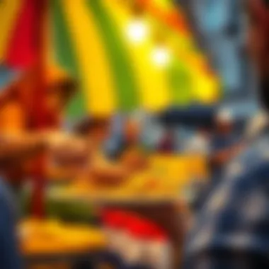 Experience the Vibrancy of Street Food Culture A street vendor serving chicken pilaf to customers