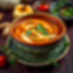 A rich and hearty bowl of traditional Turkish onion soup garnished with fresh herbs