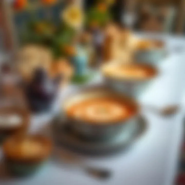 Dining Experience with Onion Soup A beautifully set dining table featuring servings of onion soup with rustic bread