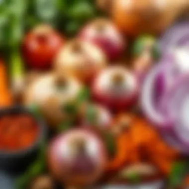 Fresh Ingredients for Onion Soup A close-up of fresh ingredients used in the making of onion soup, including onions and spices