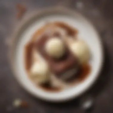 Brownie Dessert with Ice Cream Brownie served with a scoop of vanilla ice cream
