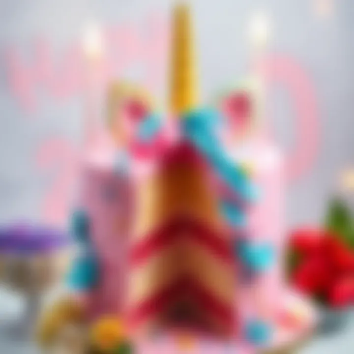 Vibrant Unicorn Birthday Cake A vibrant unicorn birthday cake decorated with pastel colors and edible glitter.