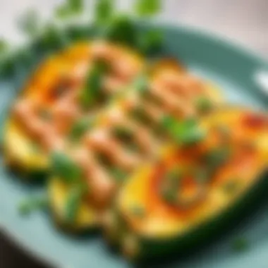 Plating Perfection: Garnished Zucchini A vibrant plate of baked zucchini garnished with fresh herbs