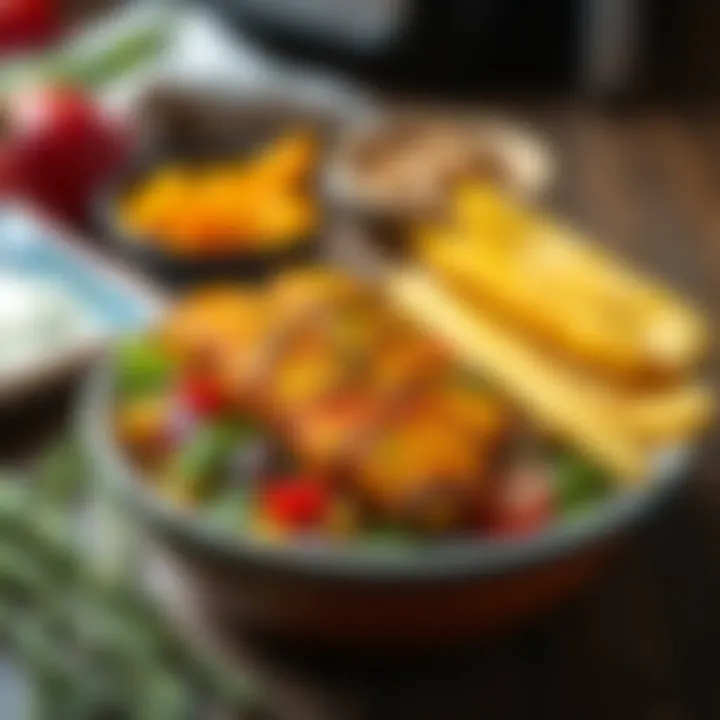 Healthy Meal with Air Fryer Healthy meal preparation featuring air-fried delicacies